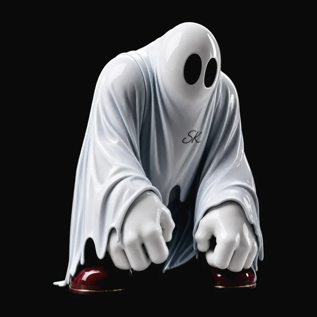 kromsky phantom white gloss ghost sculpture on black background.